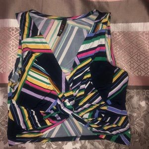 Multicolor front twisted knot crop top